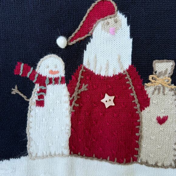 Vintage Y2K 2002 Christopher and Banks Folk Art Santa Snowman Applique Sweater S - Picture 8 of 10